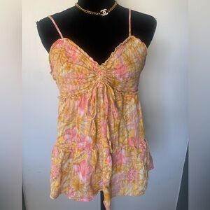 American Eagle Outfitters Pink and Yellow Textured Top